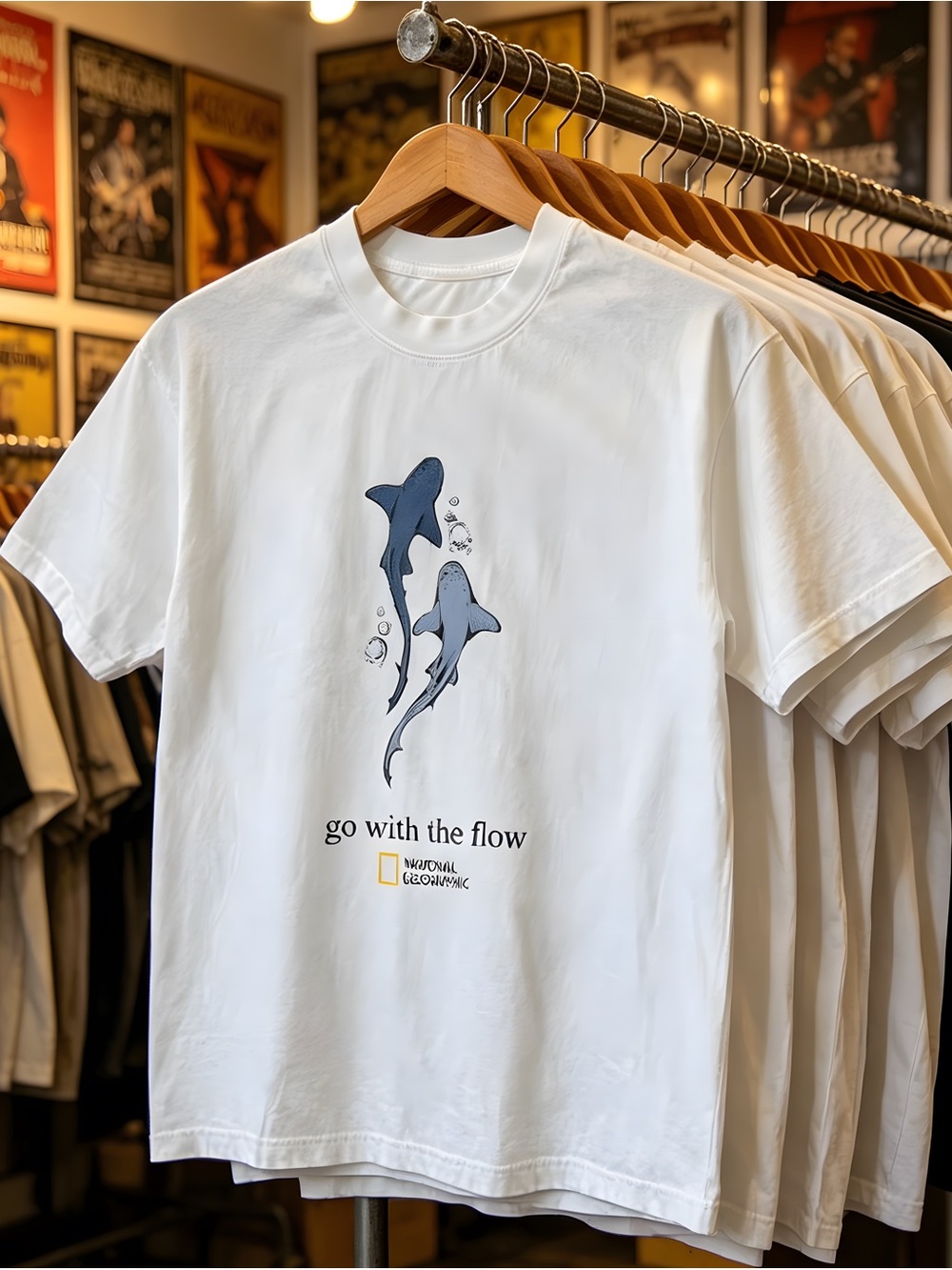omen’s white T-shirt, National Geographic white shark tee White printed T-shirt